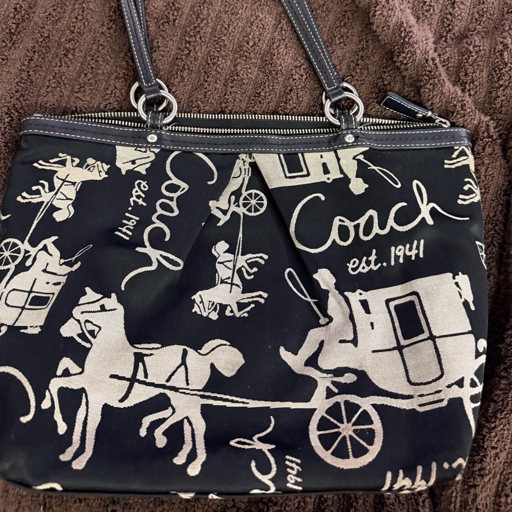 Coach Black and Cream Equestrian Tote
